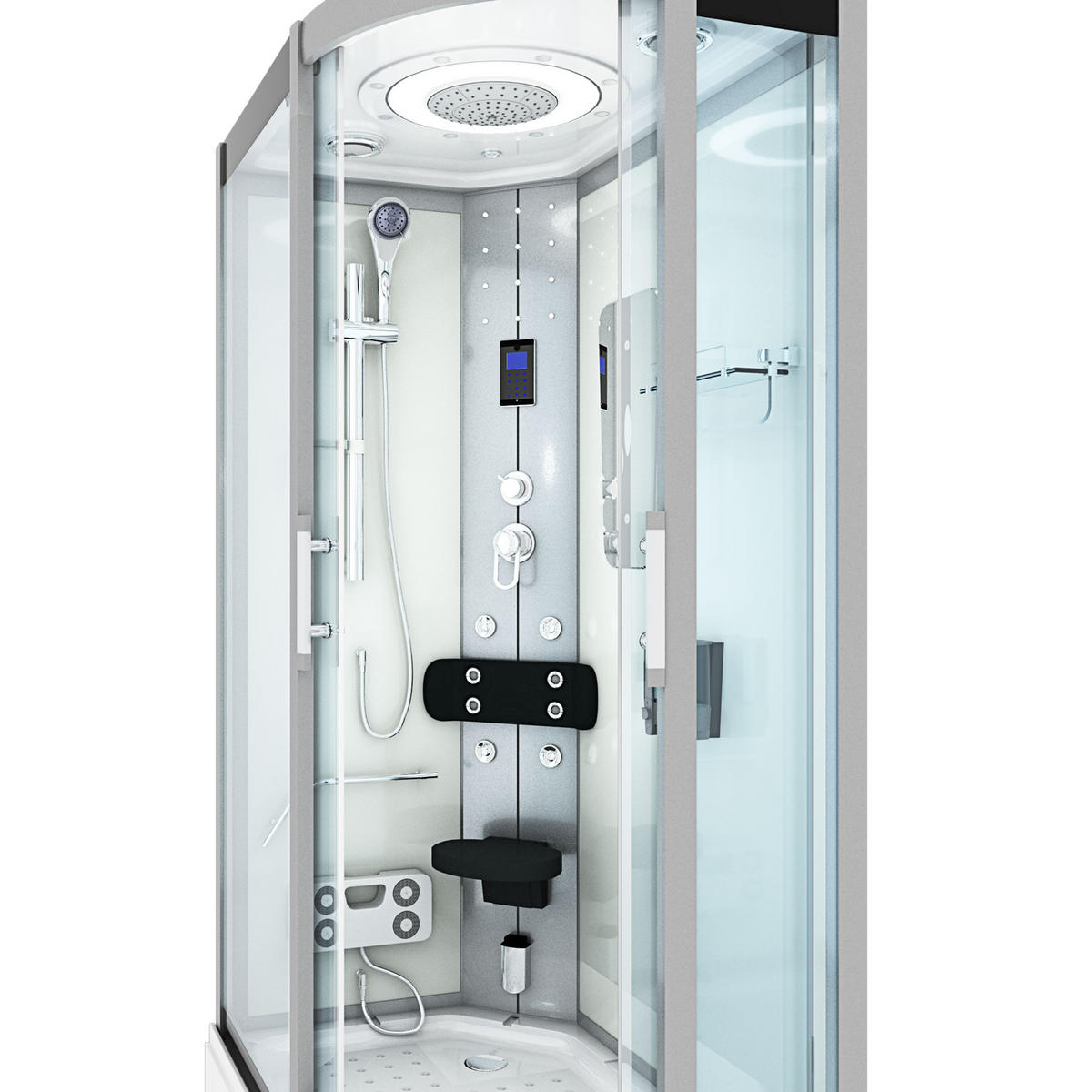 DUSCHE Duschkabine D60-70T0R Weiß 80x120 - Weiß, Glas/Kunststoff (80/120/215cm) - AcquaVapore by Sandra Jentho