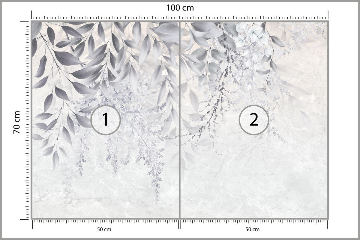 FOTOTAPETE für Schlafzimmer Subtile Rankenblätter Grau 100x70 - Weiß/Grau, Papier (100/70cm) - Muralo