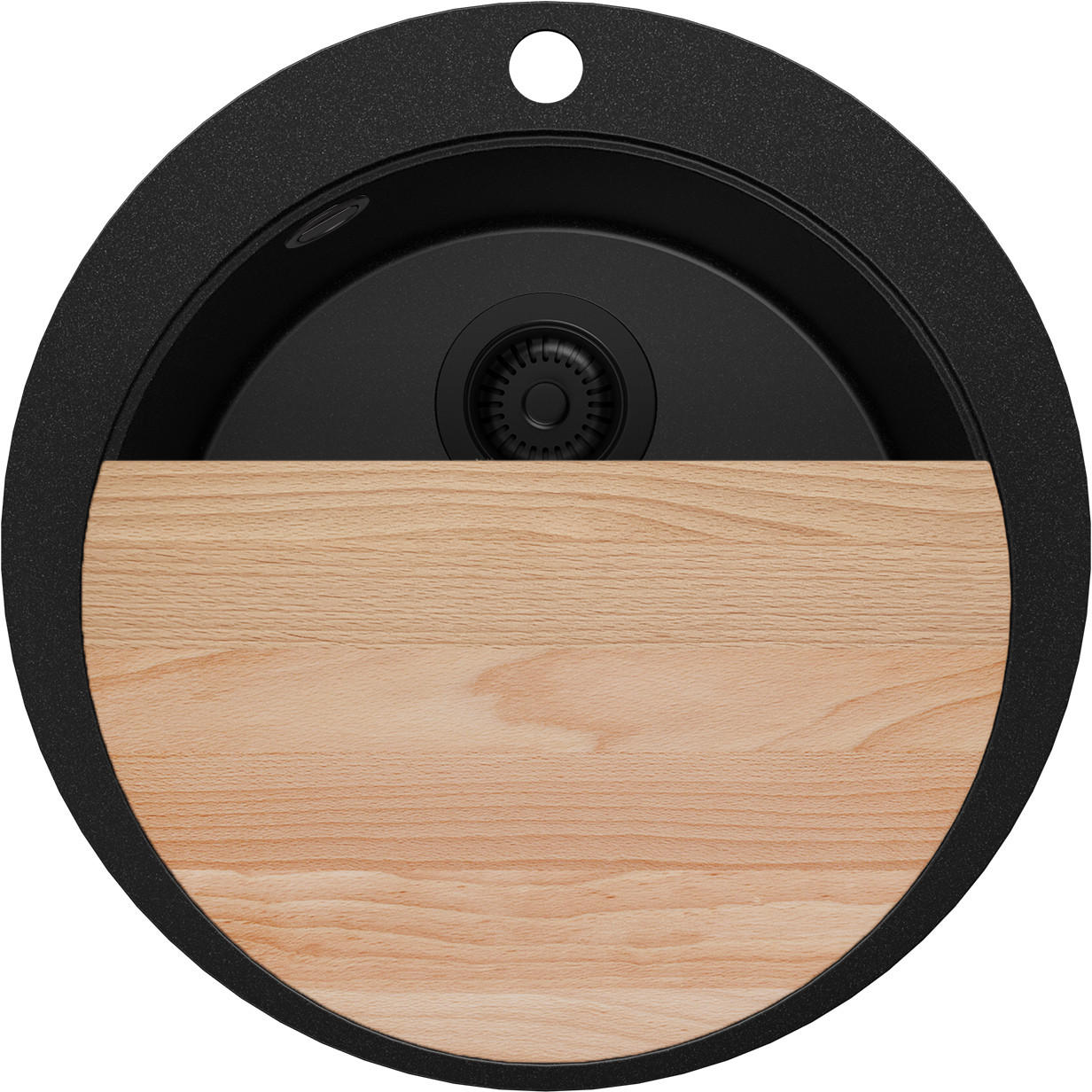 SPÜLBECKEN RUND Pisa Max, 2-er set Alles Schwarz 53/53 cm 1 Becken + Ablauf-Set + Schneidebrett ab 50er Unterschrank - Beige/Schwarz, Kunststoff (53/20/53cm) - Primagran