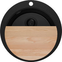 SPÜLBECKEN RUND Pisa Max, 2-er set Alles Schwarz 53/53 cm 1 Becken + Ablauf-Set + Schneidebrett ab 50er Unterschrank - Beige/Schwarz, Kunststoff (53/20/53cm) - Primagran