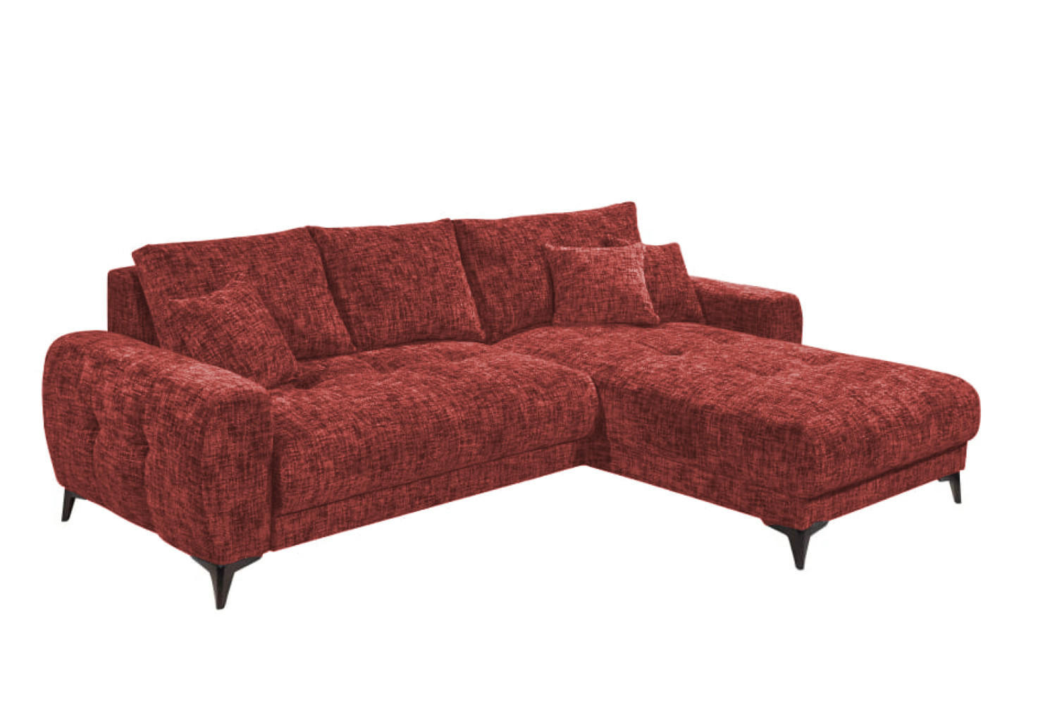 ECKSOFA beidseitig montierbar, Schlaffunktion mit Bettkasten - Rot/Schwarz, Textil/Metall (281/189cm) - ed exciting design