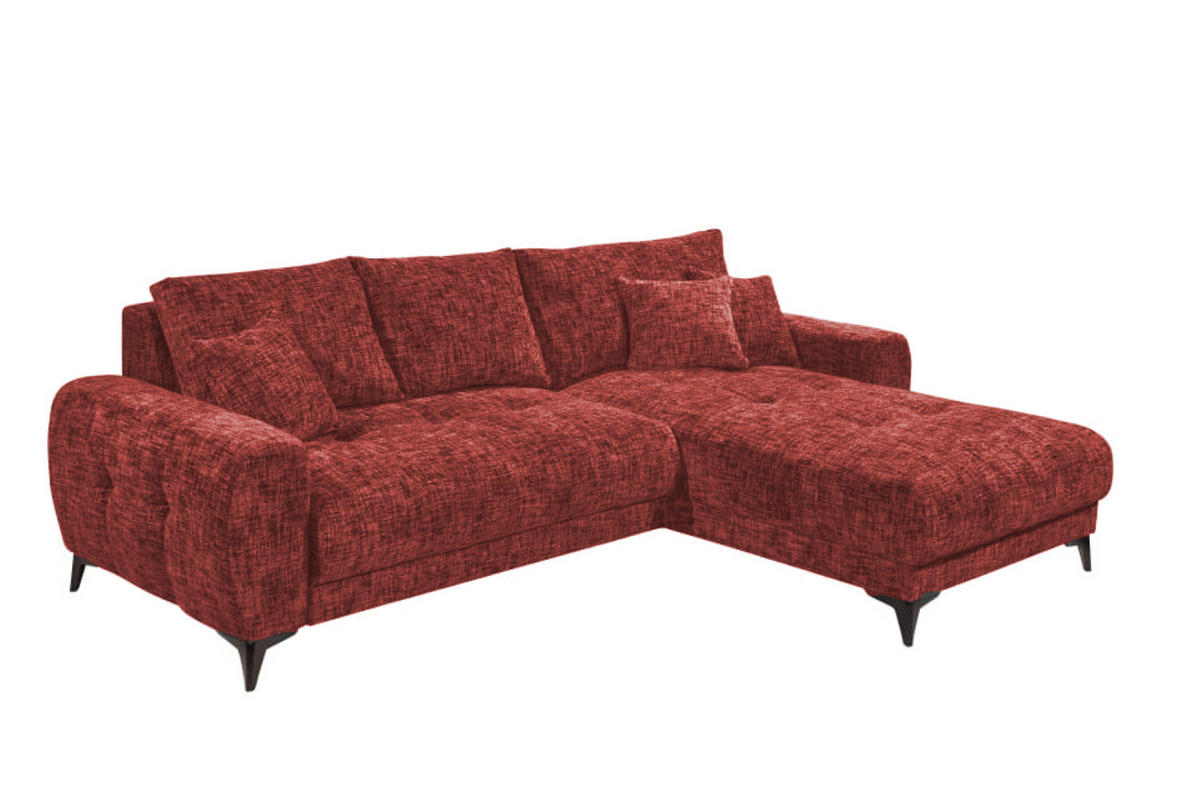 ECKSOFA beidseitig montierbar, Schlaffunktion mit Bettkasten - Rot/Schwarz, Textil/Metall (281/189cm) - ed exciting design