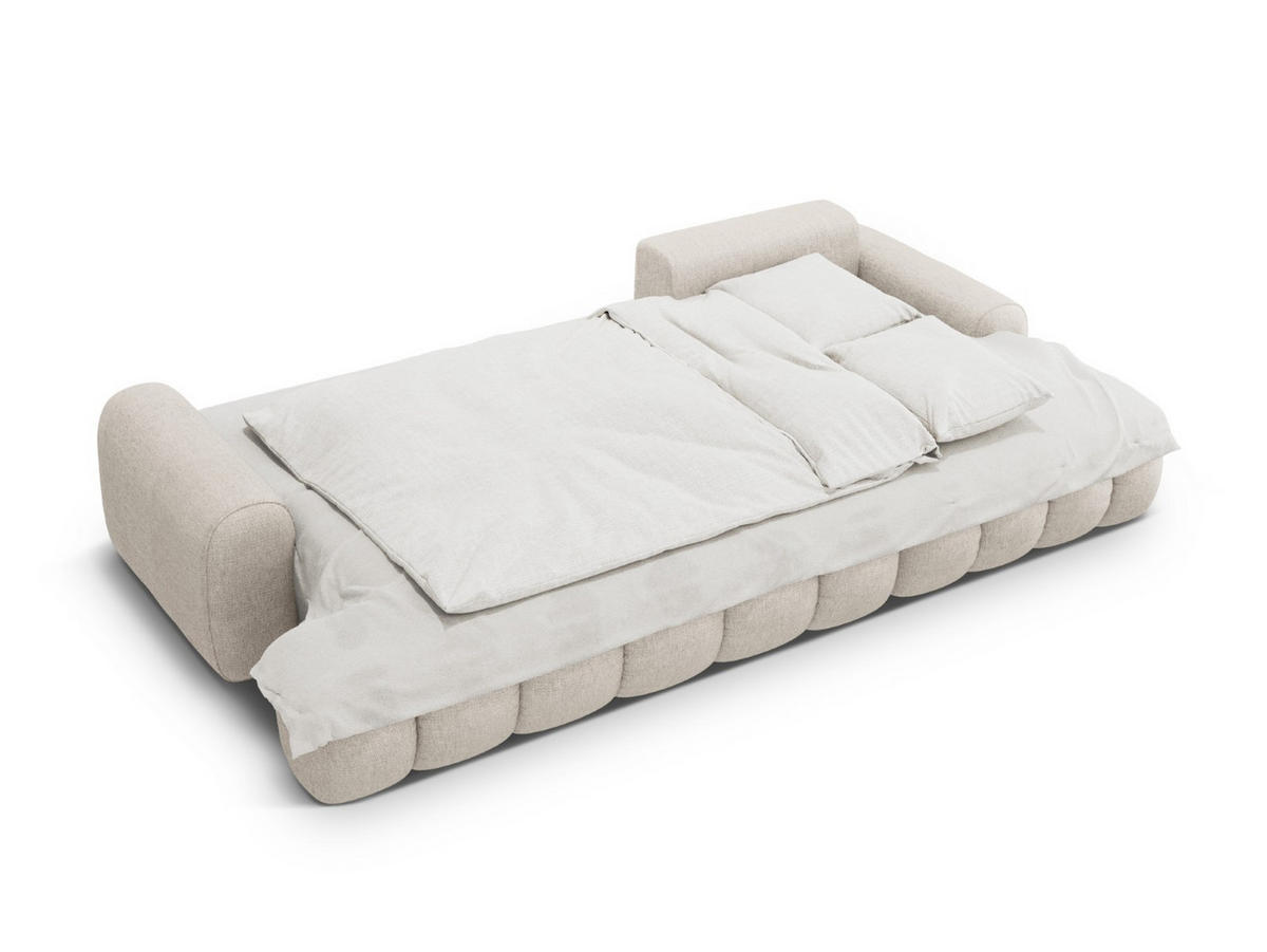 AUSKLAPPBARES-ECKSOFA rechts mit Container Linz aus strukturiertem Stoff beige 3 Sitzplätze - Beige, Textil (142/275cm) - Cosmopolitan Design