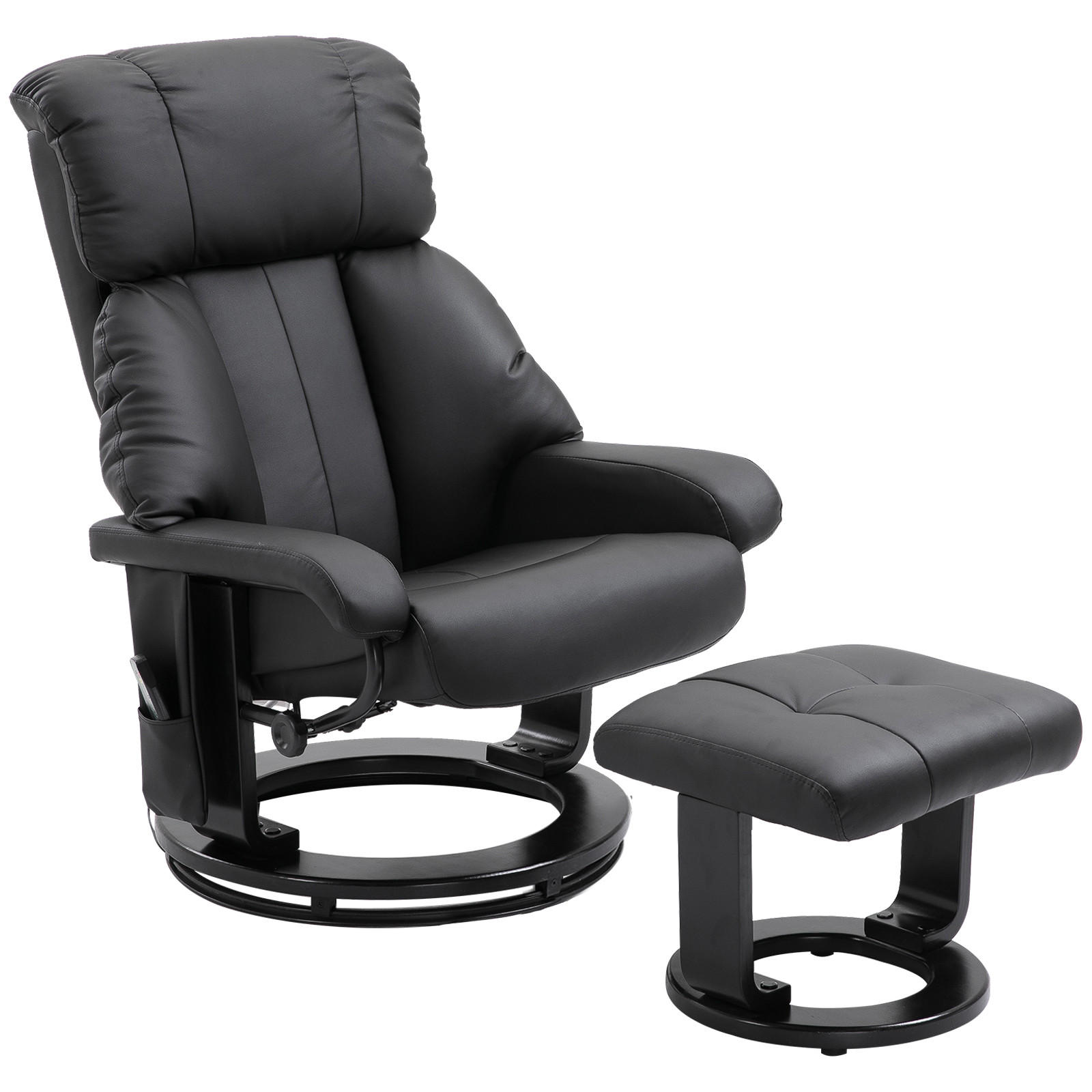 RELAXSESSEL mit Liegefunktion Massagesessel inkl. Hocker Fernsehsessel drehbar - Schwarz, Leder/Kunststoff (80/102/76cm) - HOMCOM