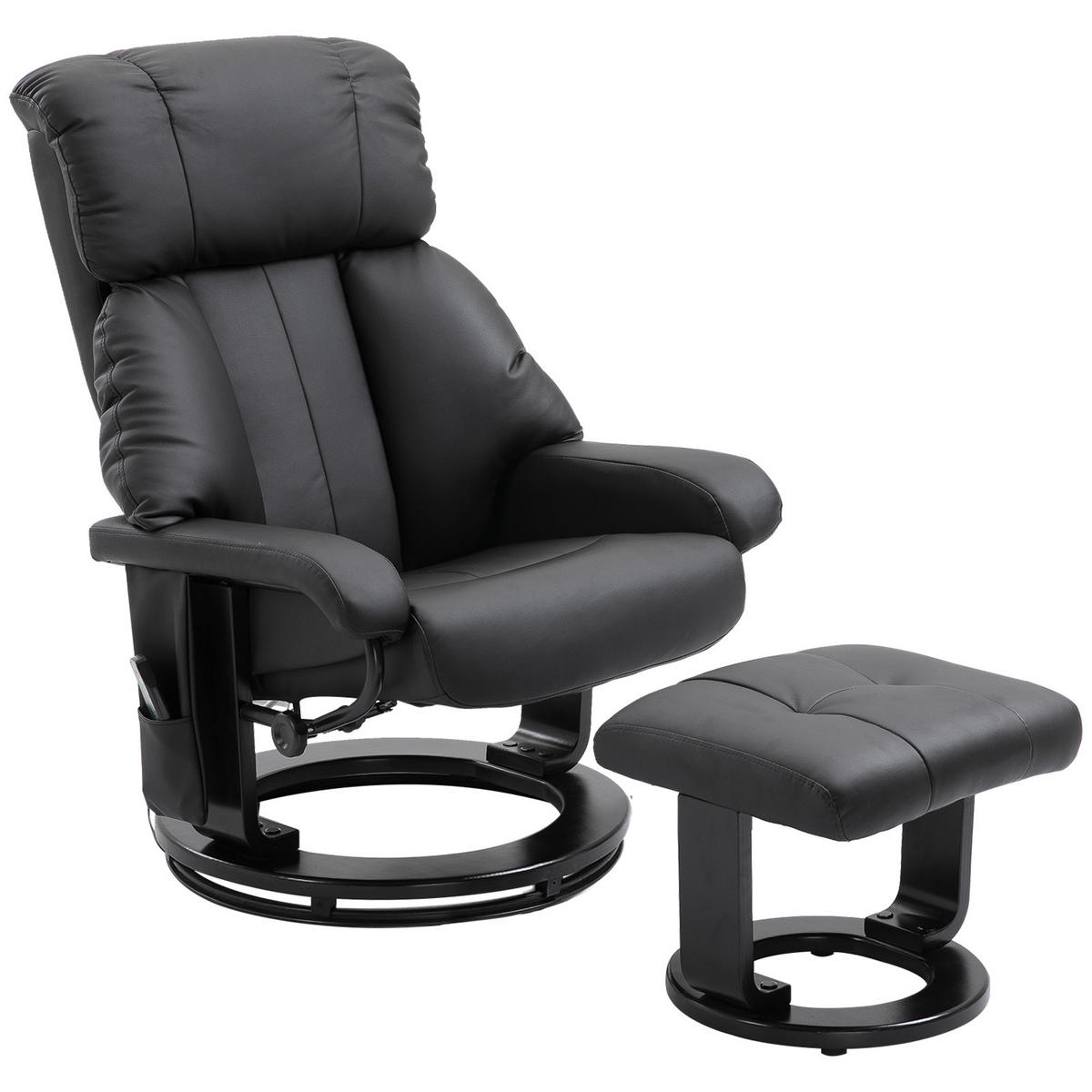 RELAXSESSEL mit Liegefunktion Massagesessel inkl. Hocker Fernsehsessel drehbar - Schwarz, Leder/Kunststoff (80/102/76cm) - HOMCOM