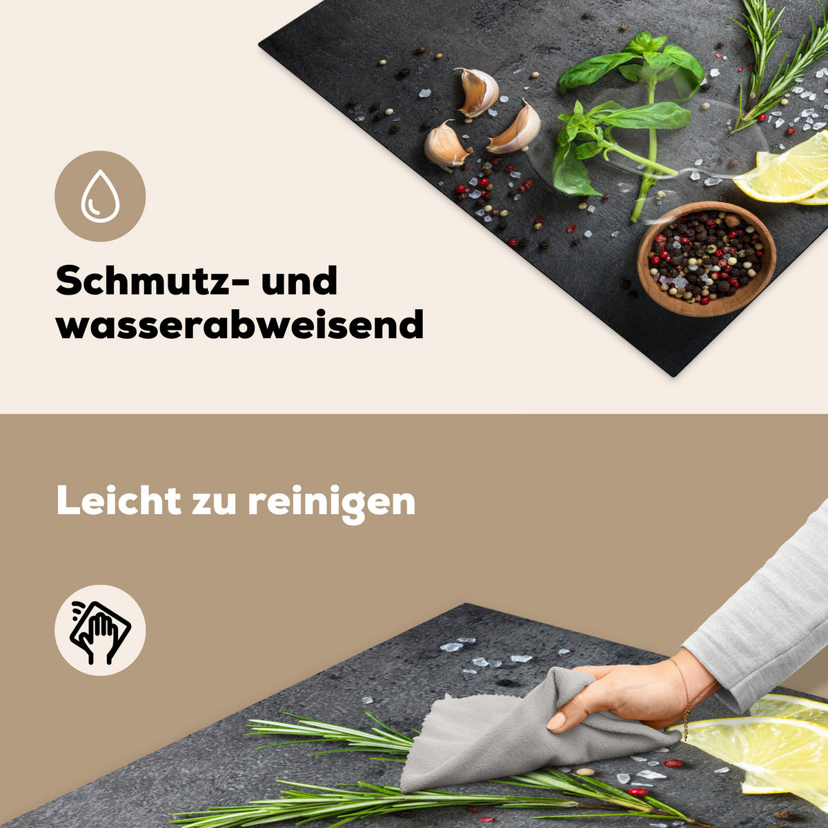 HERDABDECKPLATTE Limette - Kräuter - Gewürze - Grün - Grau - Beton 77x59 cm - Grün, Kunststoff (77/0.2/59cm) - MuchoWow