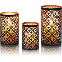 TEELICHTHALTER 3er Set Metall Schwarz & Gold Orientalisch Ausgehöhlt Vintage 20/16/13cm - Multicolor, Metall (11/20/11cm)
