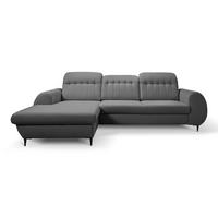 ECKSOFA PURO L-S Grau Plüsch-Stoff mit Schlaffunktion - Grau, Holz (275/166cm) - MASSENO