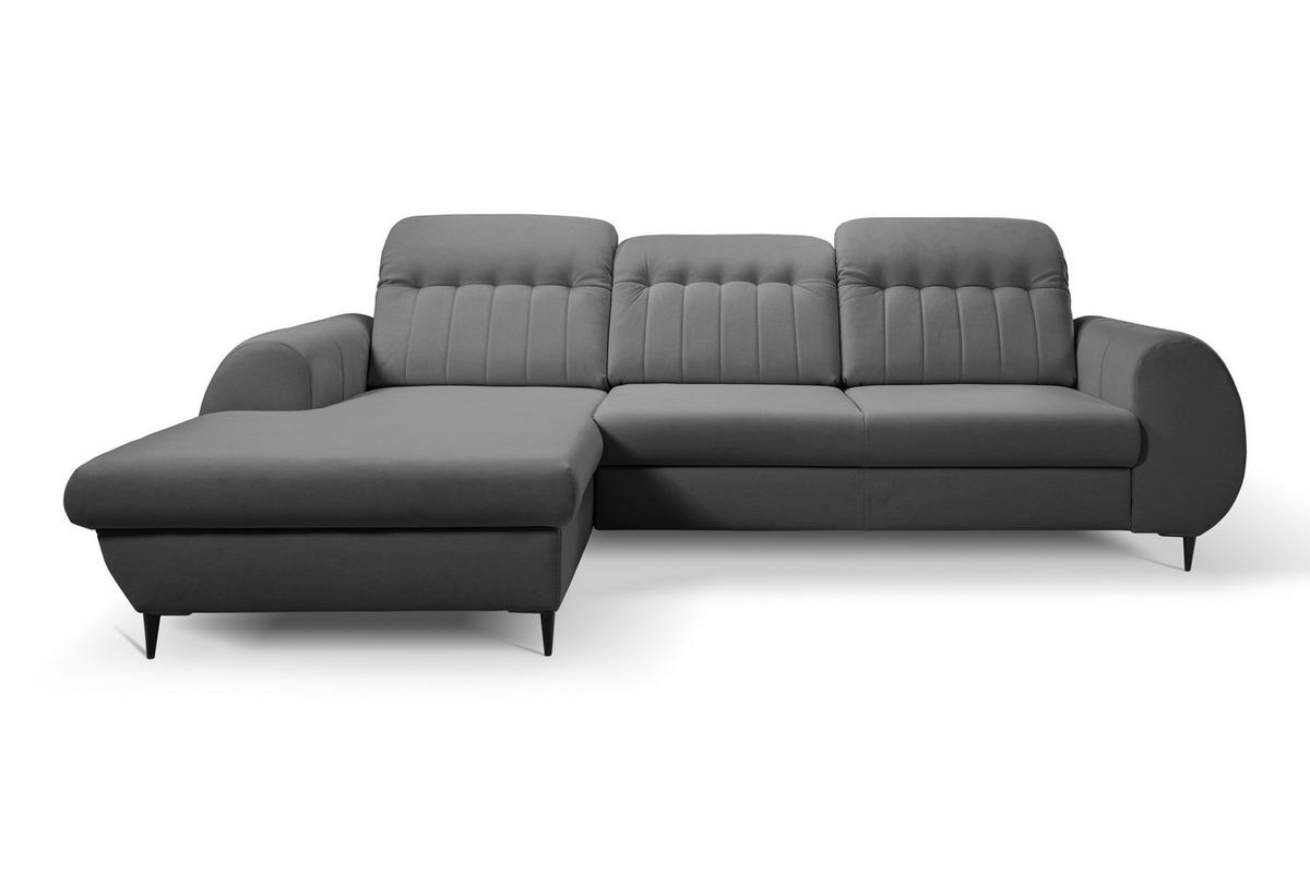 ECKSOFA PURO L-S Grau Plüsch-Stoff mit Schlaffunktion - Grau, Holz (275/166cm) - MASSENO