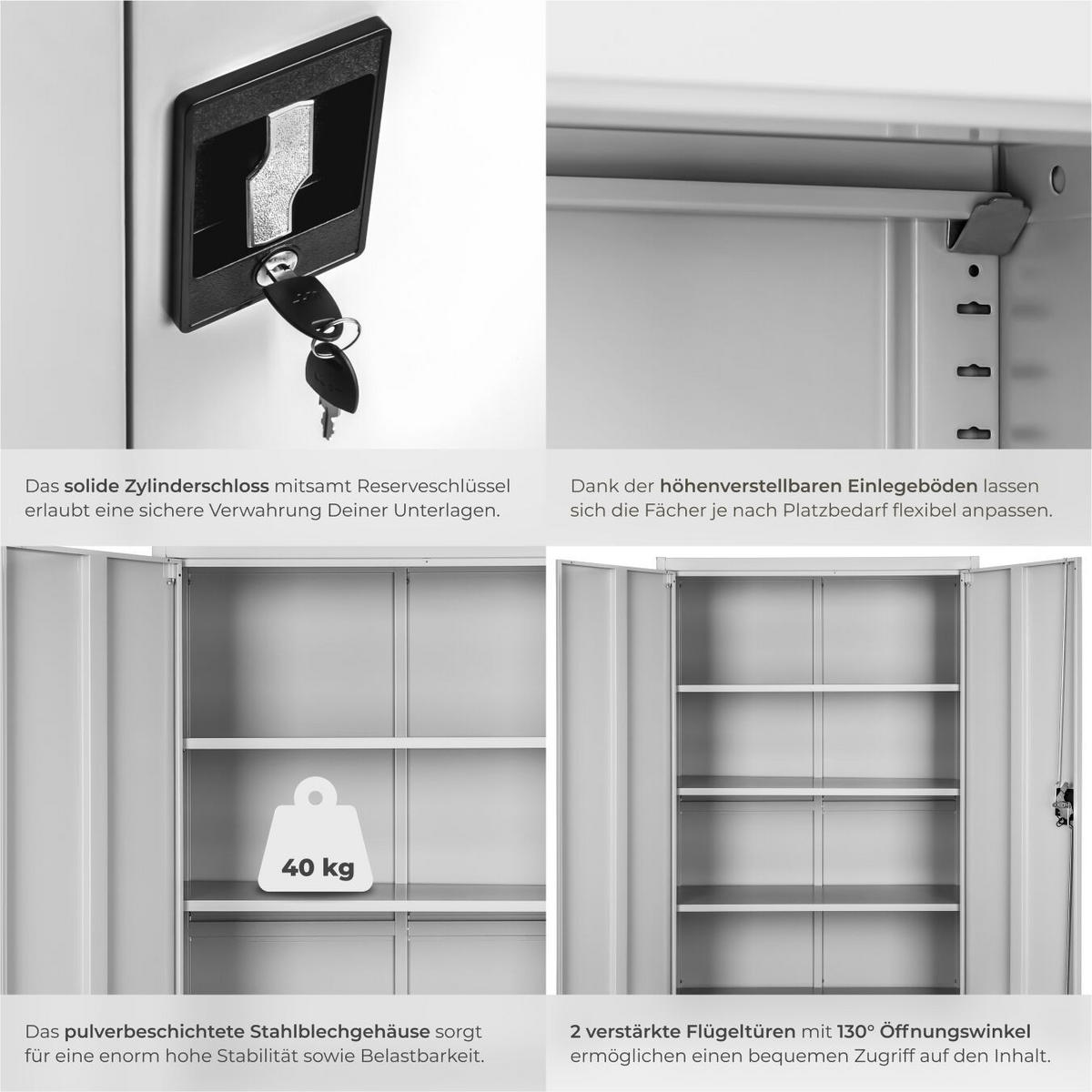 AKTENSCHRANK Blain,180 x 80 x 40 cm,grau - Grau, Metall (40/180/80cm) - tectake