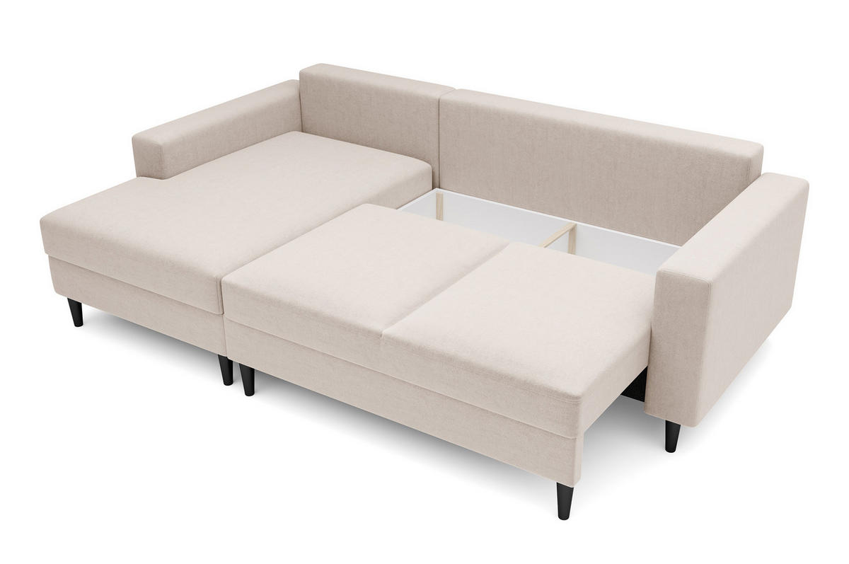 ECKSOFA Nalika Cremeweiß Velours - Creme/Schwarz, Holz/Textil (230/143cm) - Selsey
