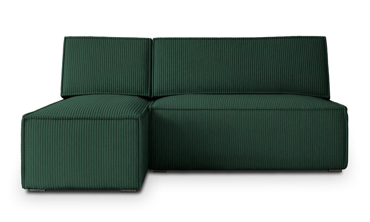 ECKSOFA BRISO P Grün Kordstoff mit Schlaffunktion - Grün, Holz (200/140cm) - MASSENO