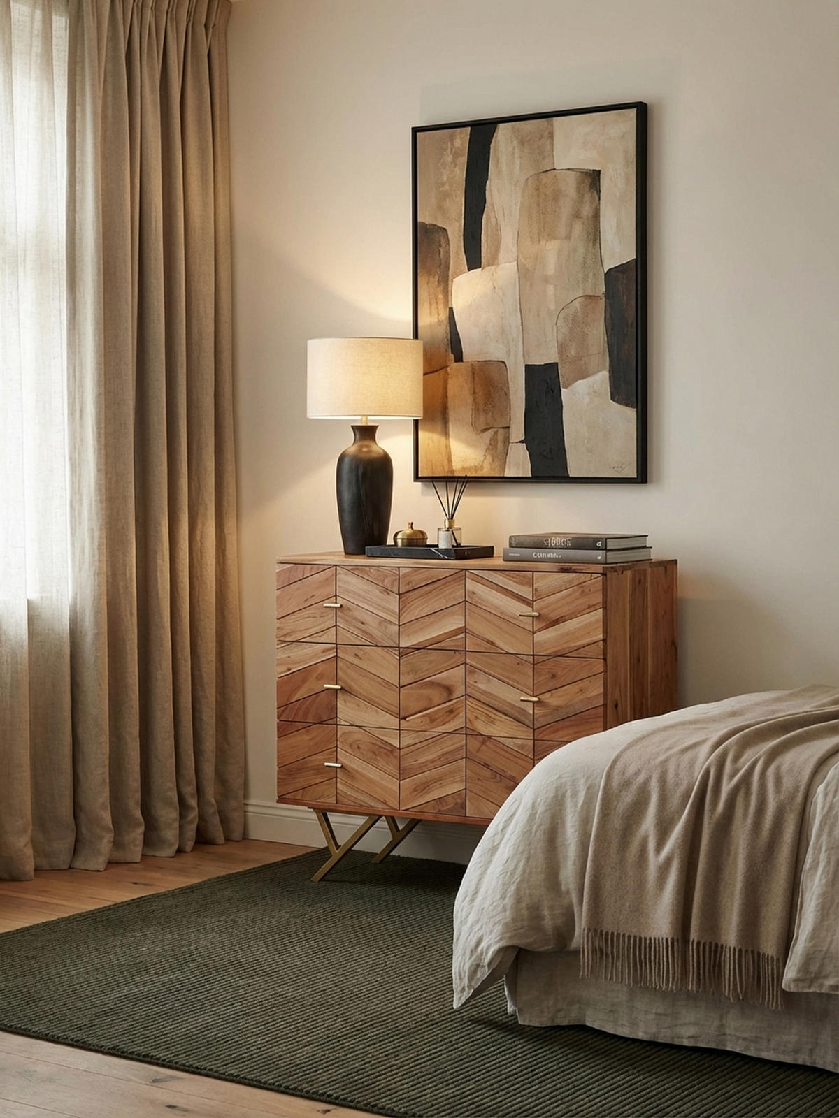 SIDEBOARD – Akazie Massivholz, rustikal, mit Muster, Landhausstil - Beige/Goldfarben, Holz/Metall (90/86/40cm) - KADIMA DESIGN