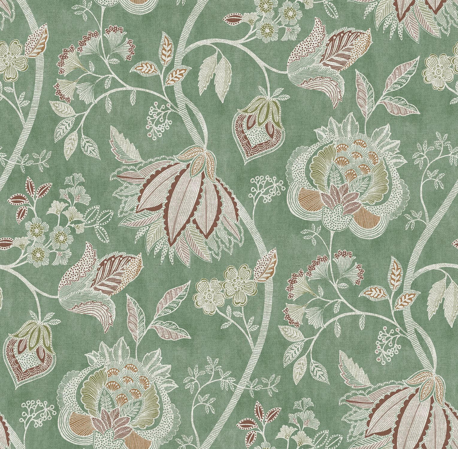 TAPETE Blumen 53 cm x 10 m - Grün, Papier (53/1000cm) - Sanders & Sanders