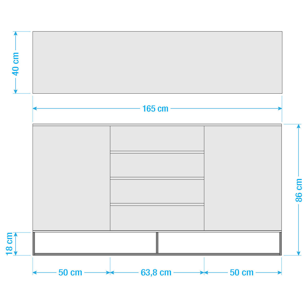 SIDEBOARD mit 2 Türen - Echtholzfurnier / Eisen, Eiche / Schwarz - Eichefarben/Schwarz, Holzwerkstoff (165/86/40cm) - home24