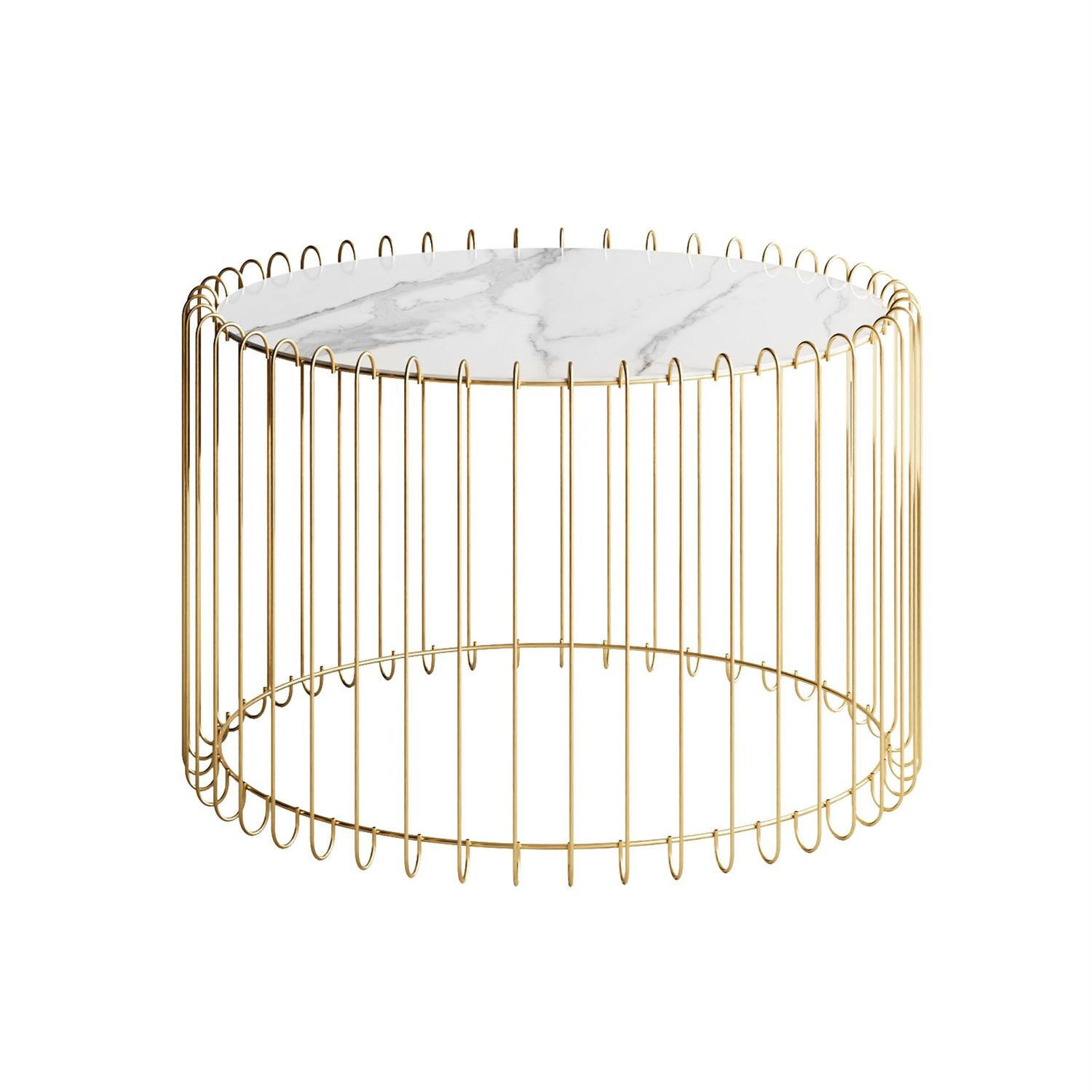 COUCHTISCH MARBELLE mit Marmorplatte, weißer Marmor/Gold - Weiß, Metall (60/60/39cm) - Lookway