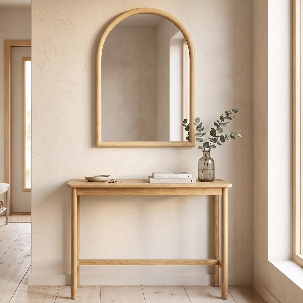 WANDSPIEGEL in Bogenform 70/50/2,7 cm - Beige, Kunststoff (50/2.7/70cm) - Home Styling Collection