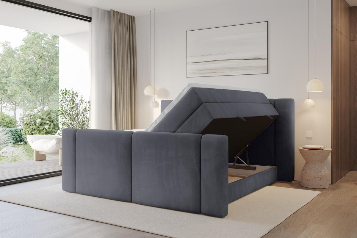 BOXSPRINGBETT mit Matratze H3/H4 - EVON KING Zanozek - 160x200 cm Dunkelgrau - Dunkelgrau, Holzwerkstoff (160/200cm) - ALTDECOR