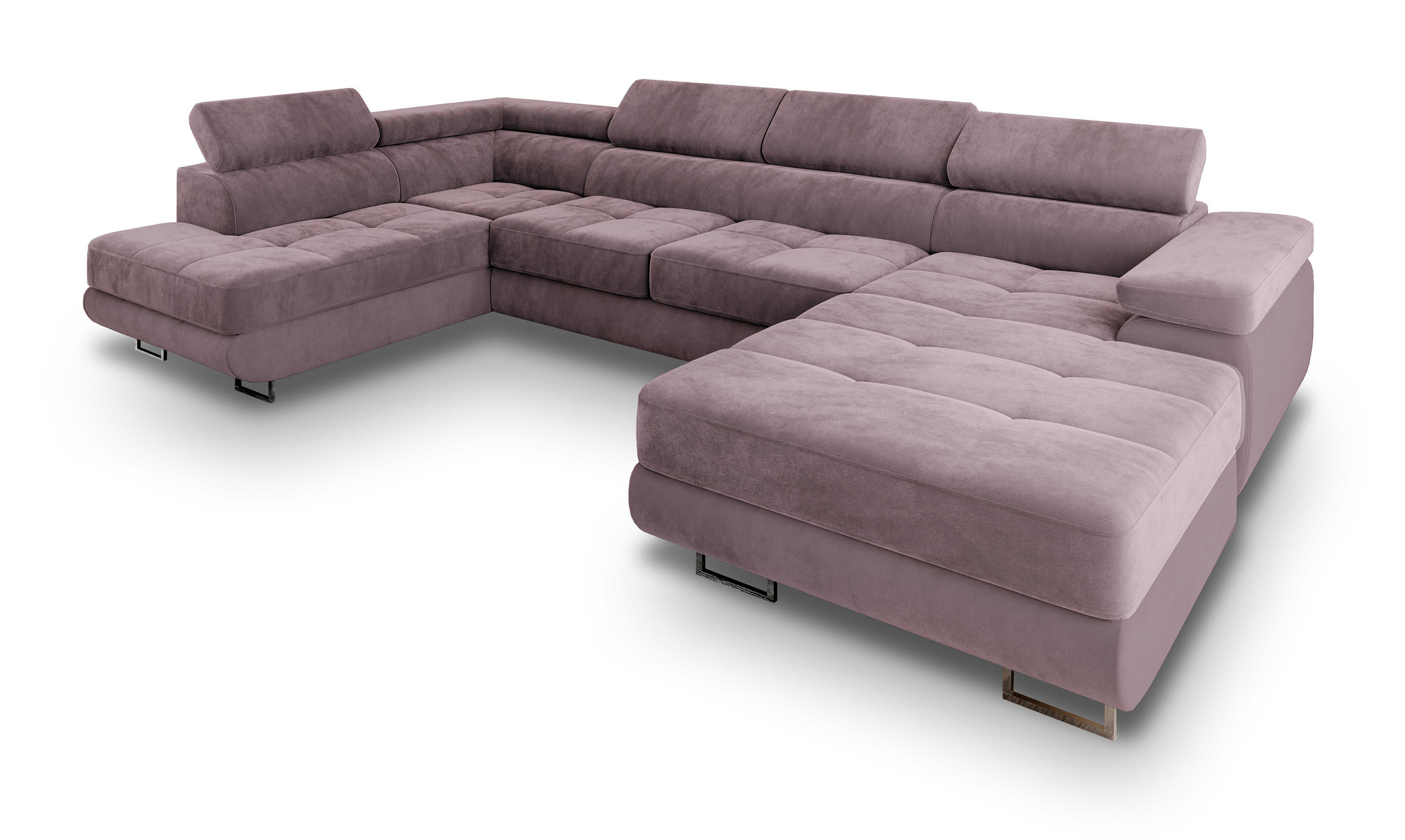 WOHNLANDSCHAFT CASONE L-S Lila Velours-Stoff mit Schlaffunktion - Lila, Holz (345/90/202cm) - MASSENO