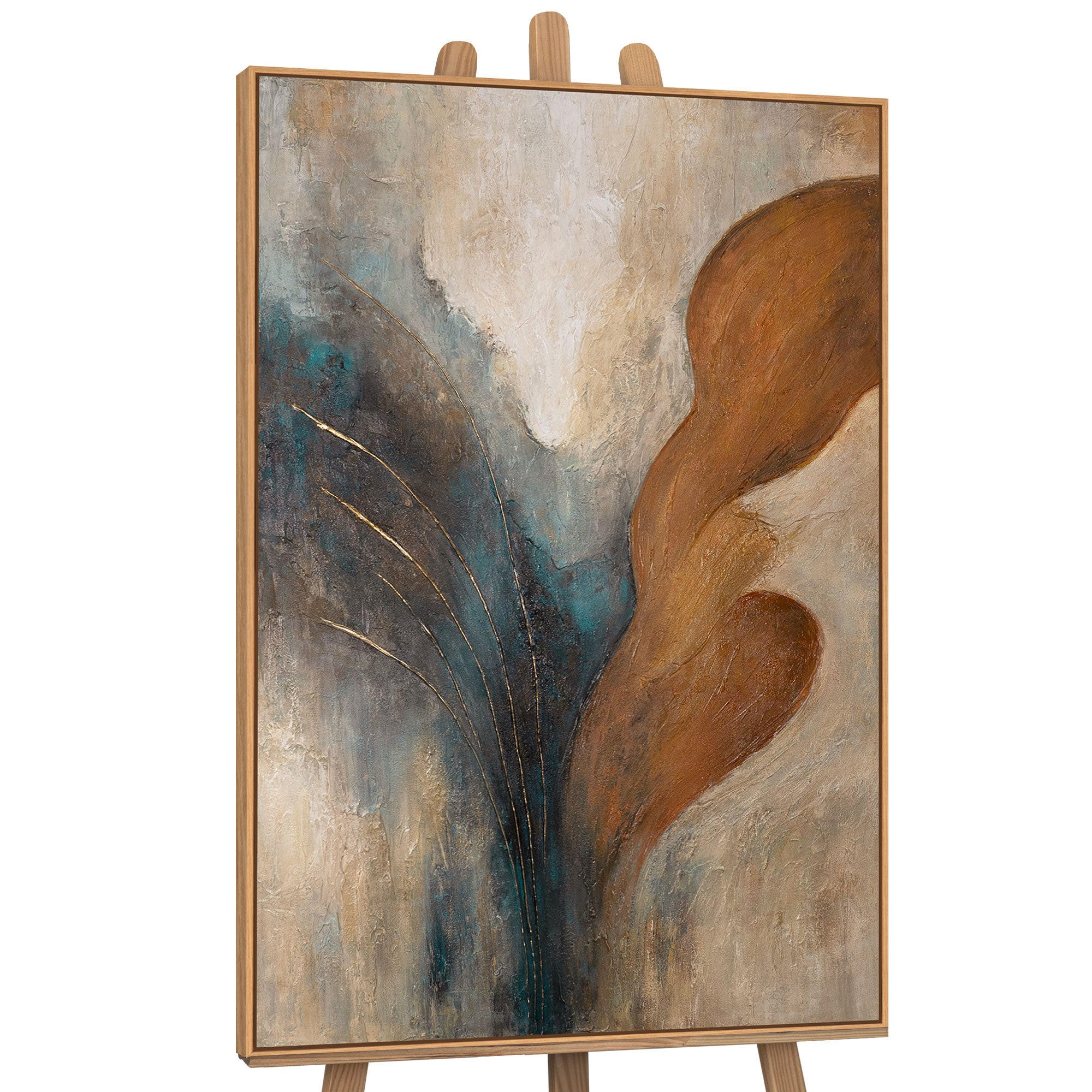 GEMÄLDE Wind und Gold Schattenfugenrahmen Eichefarben 120x80 cm - Eichefarben, Holz (120/80cm) - YS-art gallery