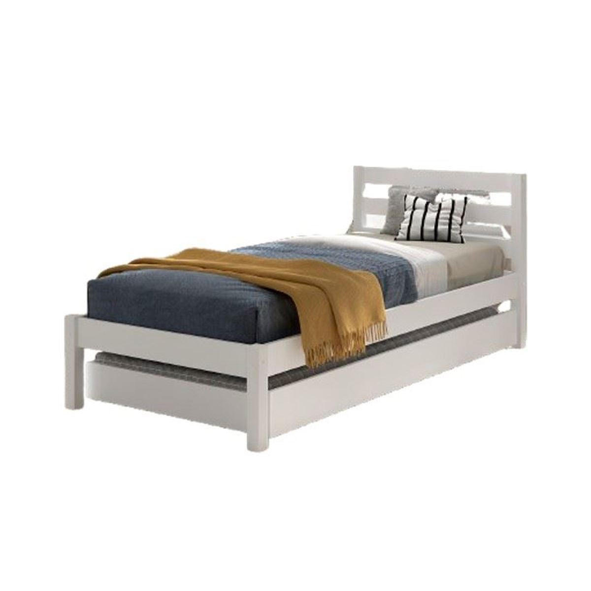 EINZELBETT 90x200 Kiefer weiß robust stabil mit Bettschublade - Weiß, Holz (90/200cm) - 58aufmkessel