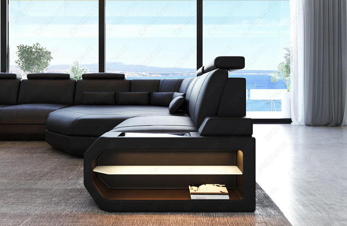 WOHNLANDSCHAFT Asti U Mini - Schwarz, Leder (352/93/280cm) - Sofa Dreams