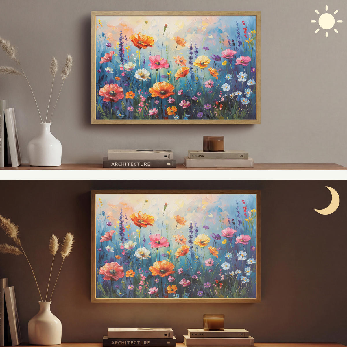 NÁSTĚNNÁ LAMPA S AKUMULÁTOREM Květiny - Příroda - Akvarel - Umění 60x40 cm - různobarevná, kompozitní dřevo (60/40/8cm) - OnlyWow