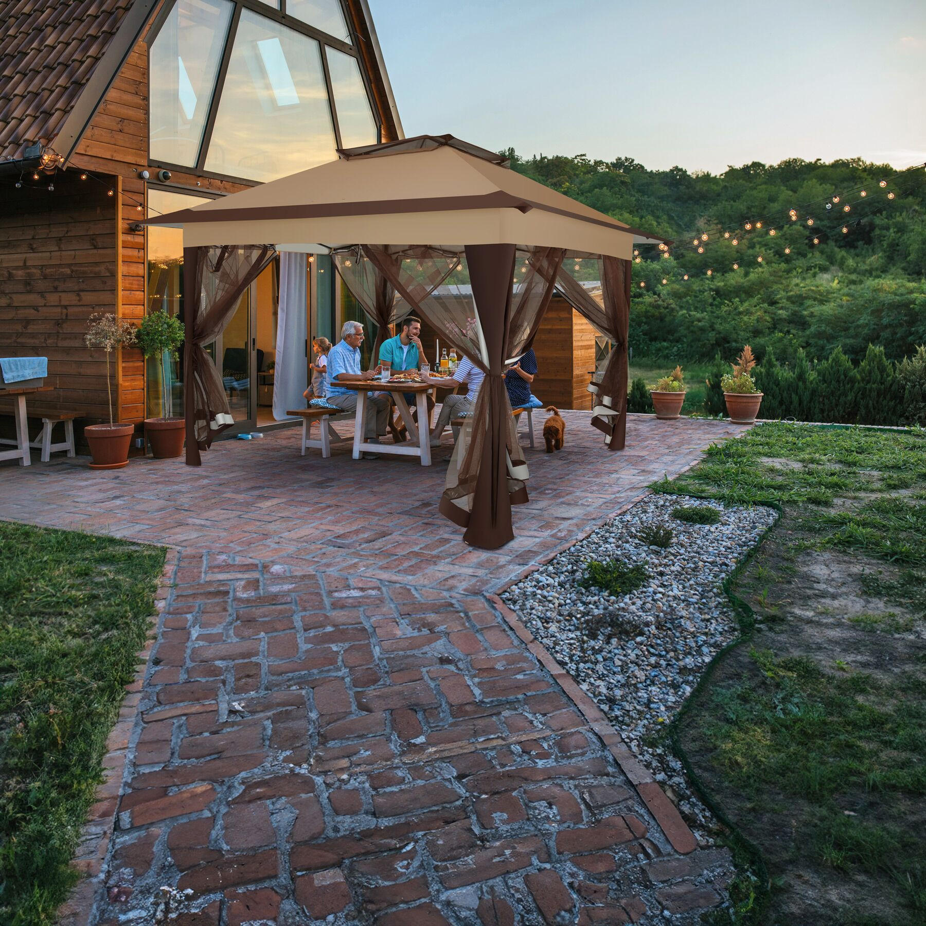 Thumbnail - tectake Faltpavillon, Braun, Kunststoff, Quadratisch, 364x294x364 cm, Sonnen- & Sichtschutz, Pavillons & Pergolas