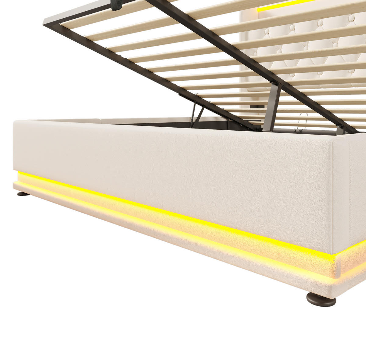 POLSTERBETT aus PU 160x200 cm Weiß mit LED-Beleuchtung, USB-C und hydraulischem Bettkasten - Weiß, Leder (160/200cm) - IVMEU