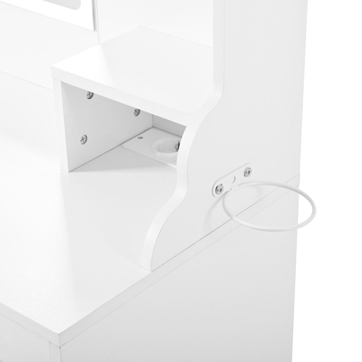 TOALETNÍ STOLEK bílý s LED zrcadlem, elektrickými zásuvkami a taburetem - bílá, kompozitní dřevo (105/152/40cm) - Urban Meuble