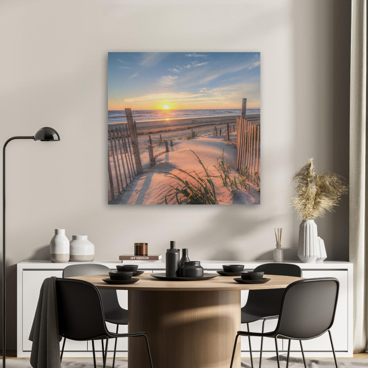 AKUSTIKBILD Strand - Meer - Düne - Sonnenuntergang - Landschaft Akustikpaneele 80x80 cm - Beige, Kunststoff (80/80/0.9cm) - MuchoWow