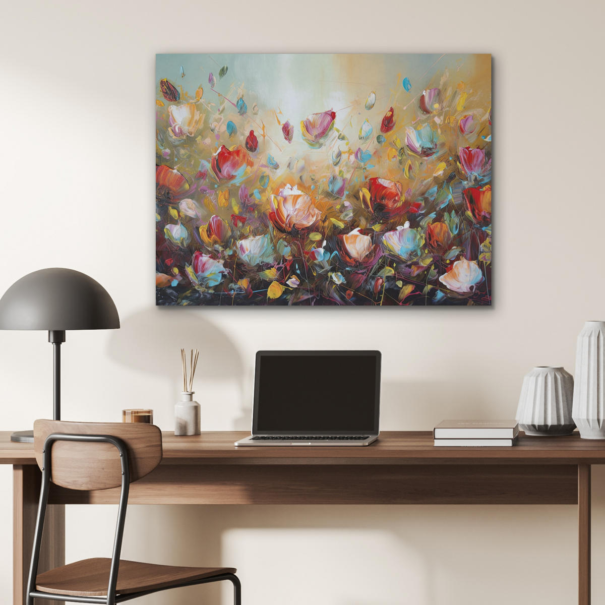 AKUSTIKPANEEL Blumen - Kunst - Natur - Ölgemälde 80x60 cm - Multicolor, Textil (80/0.9/60cm) - MuchoWow