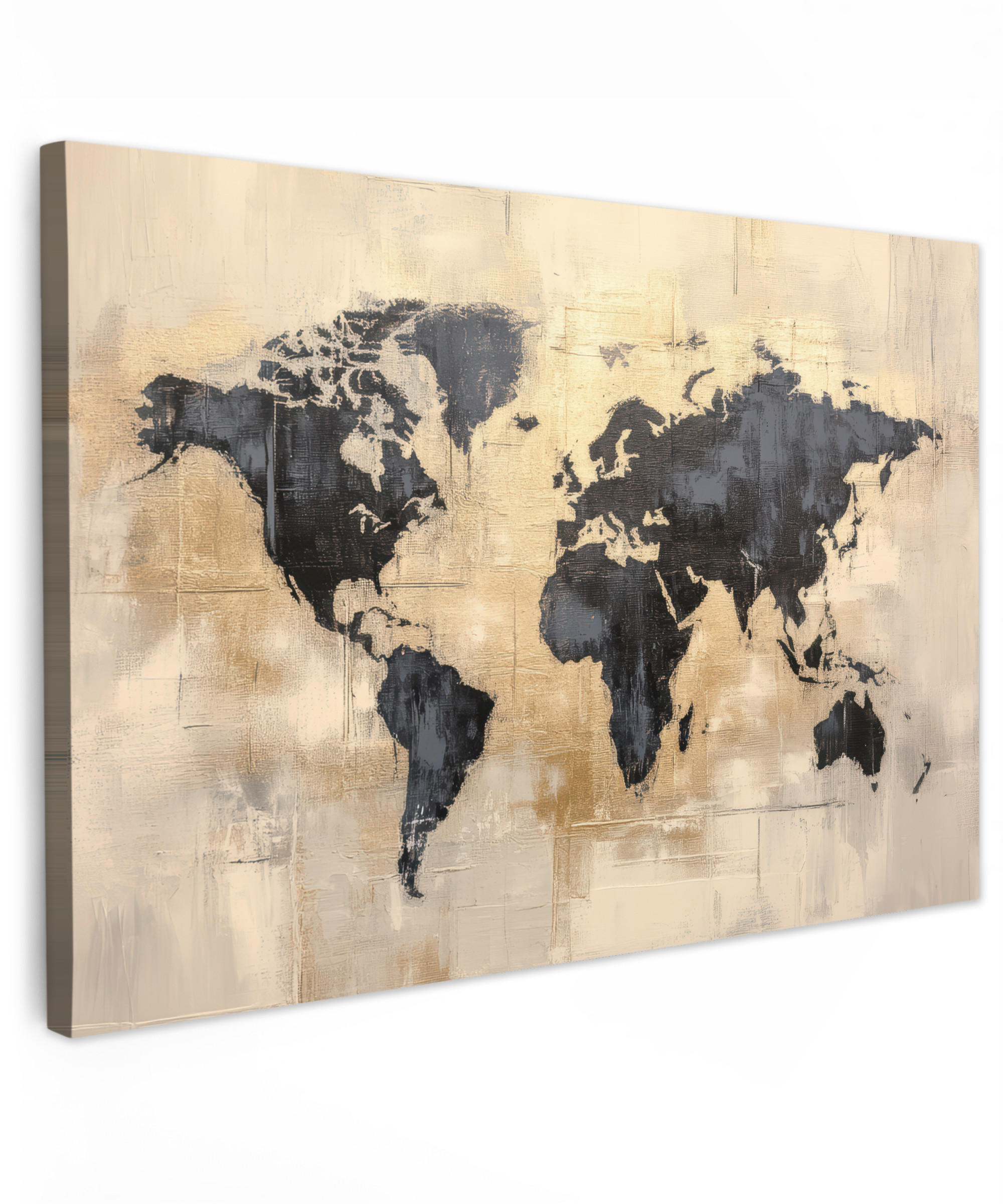 LEINWANDBILD Weltkarte - Gold - Schwarz - Abstrakt XXL 150x100 cm - Kupferfarben, Textil (150/100cm) - MuchoWow