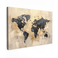 LEINWANDBILD Weltkarte - Gold - Schwarz - Abstrakt XXL 150x100 cm - Kupferfarben, Textil (150/100cm) - MuchoWow