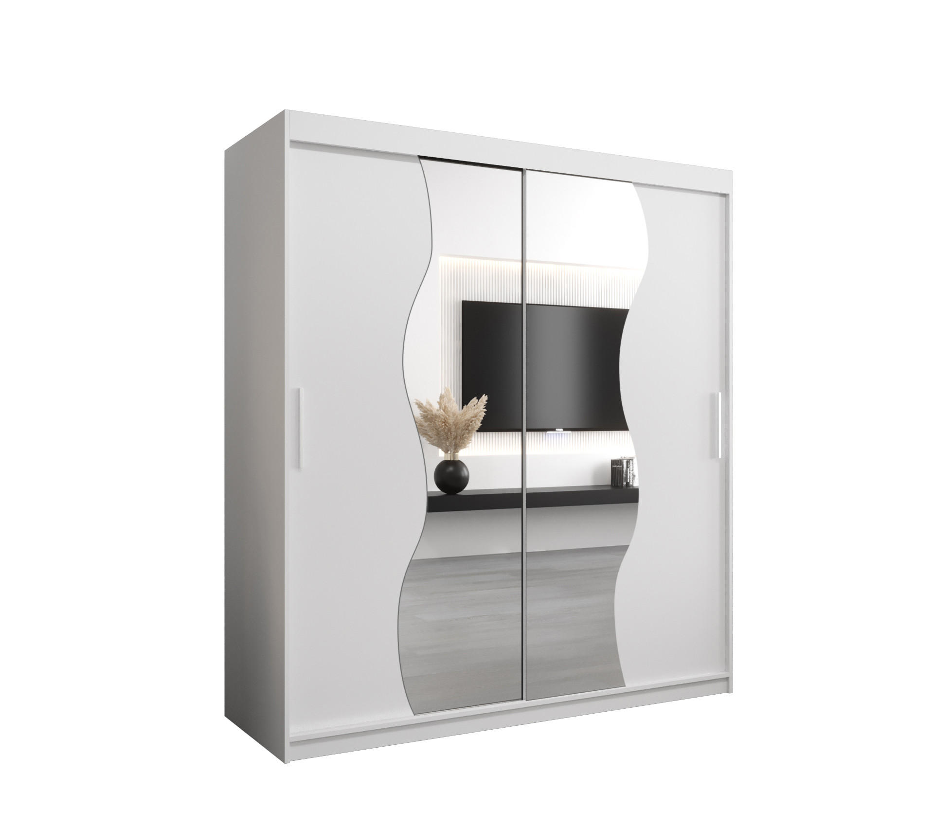 Möbel Kryspol Schwebetürenschrank Weiß, Weiß 180x200x62 cm