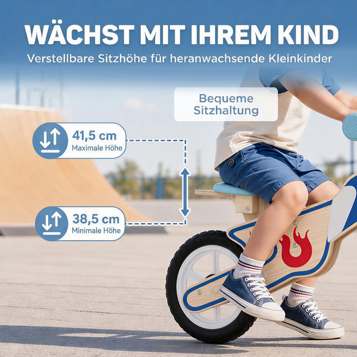 KINDER-LAUFRAD Birkenholz Kunstleder Naturholz - Naturfarben, Holz (77/37/51cm) - AIYAPLAY