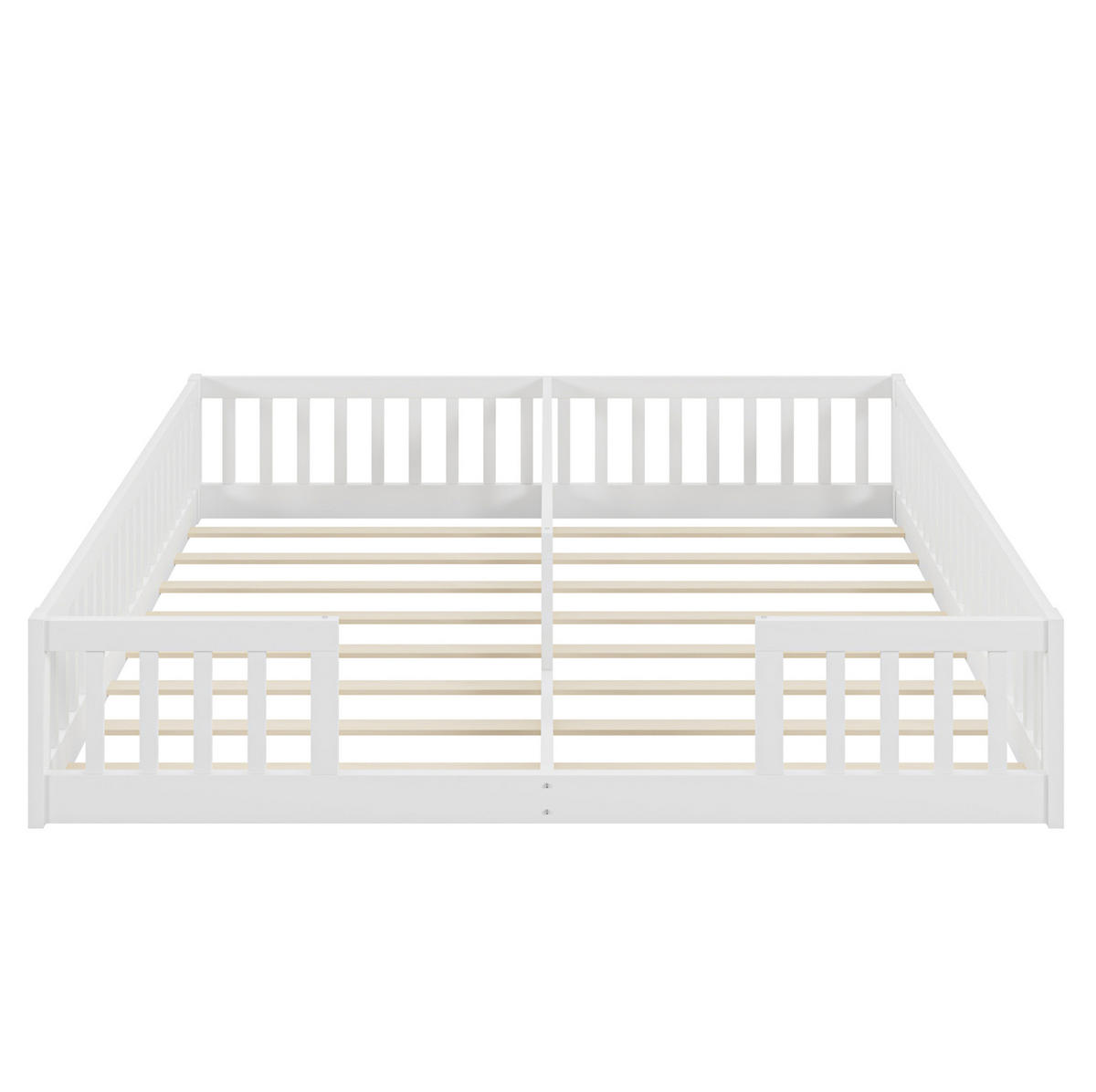 KINDERBETT aus Kiefernholz und MDF 90x200 cm Weiß mit Lattenrost und Sicherheitsgitter für 2 Kinder - Weiß, Holz (90/200cm) - Modfu