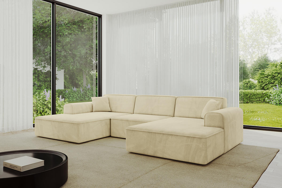 WOHNLANDSCHAFT IREA-U1-v3 - 301x165x77 cm Beige - Taupe, Holzwerkstoff/Textil (301/77/165cm) - ALTDECOR