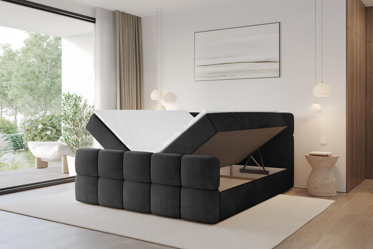 BOXBETT mit Matratze H3 - FAMA-Z - 120x200 cm Schwarz Casablanca - Schwarz, Holzwerkstoff (120/200cm) - ALTDECOR