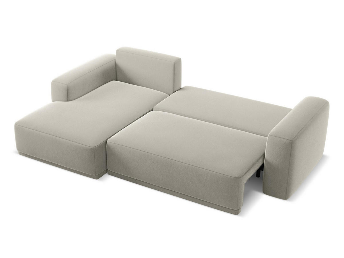 ECKSOFA mit Schlaffunktion Samt Stoff Creme - Perlmutt/Creme, Kunststoff/Textil (258/160cm) - Makamii