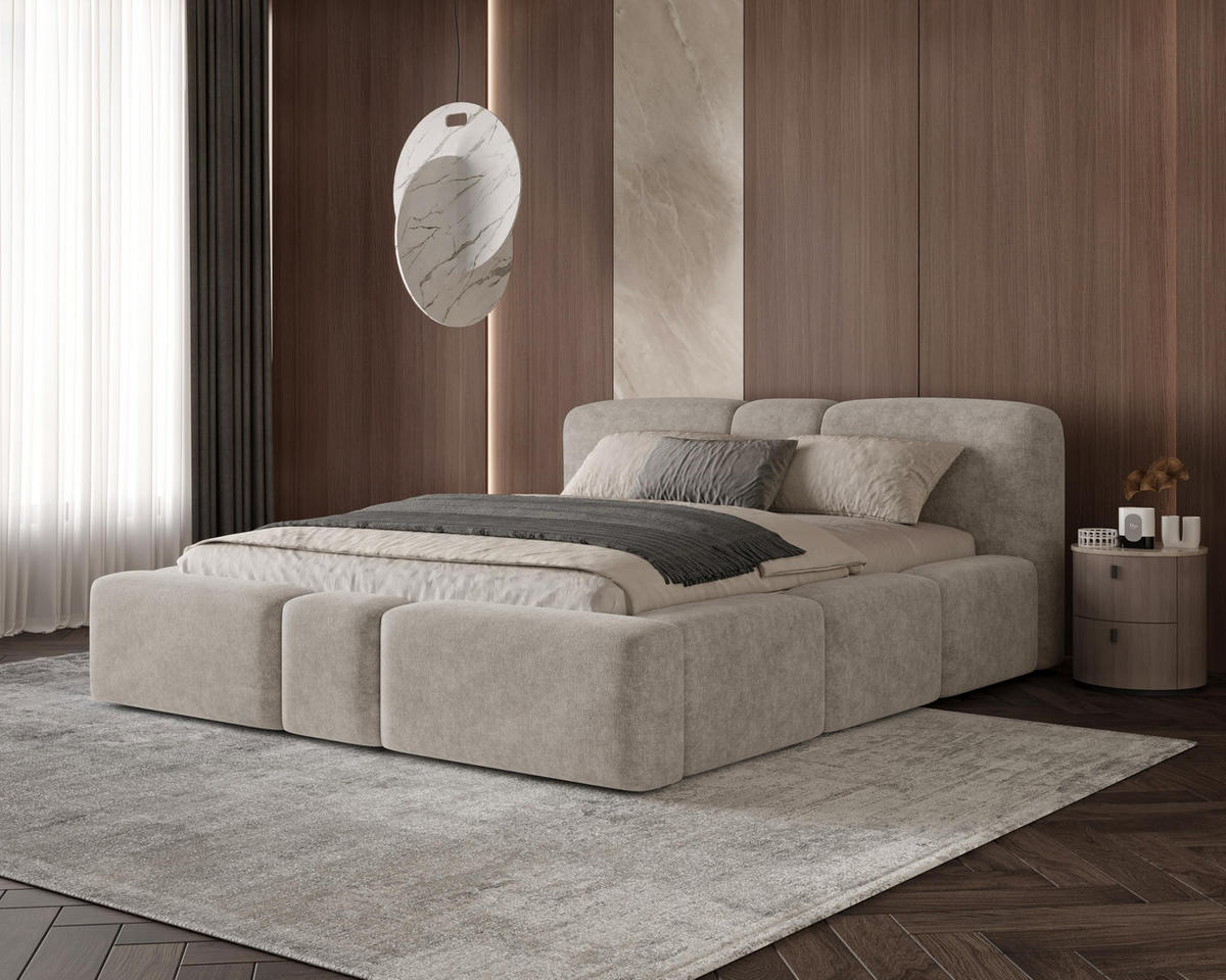 POLSTERBETT Monte160x200 cm- Bettkasten und Stauraum - Doppelbett mit Stabilem Metallrahmen - Grau - Grau, Holzwerkstoff (160/200cm) - Chilly