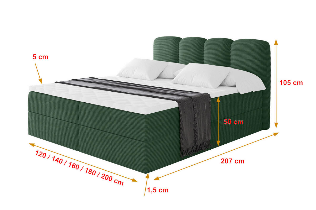 BOXBETT mit Matratze H4 - NINA - 200x200 cm Grün - Waldgrün, Holzwerkstoff (200/200cm) - ALTDECOR