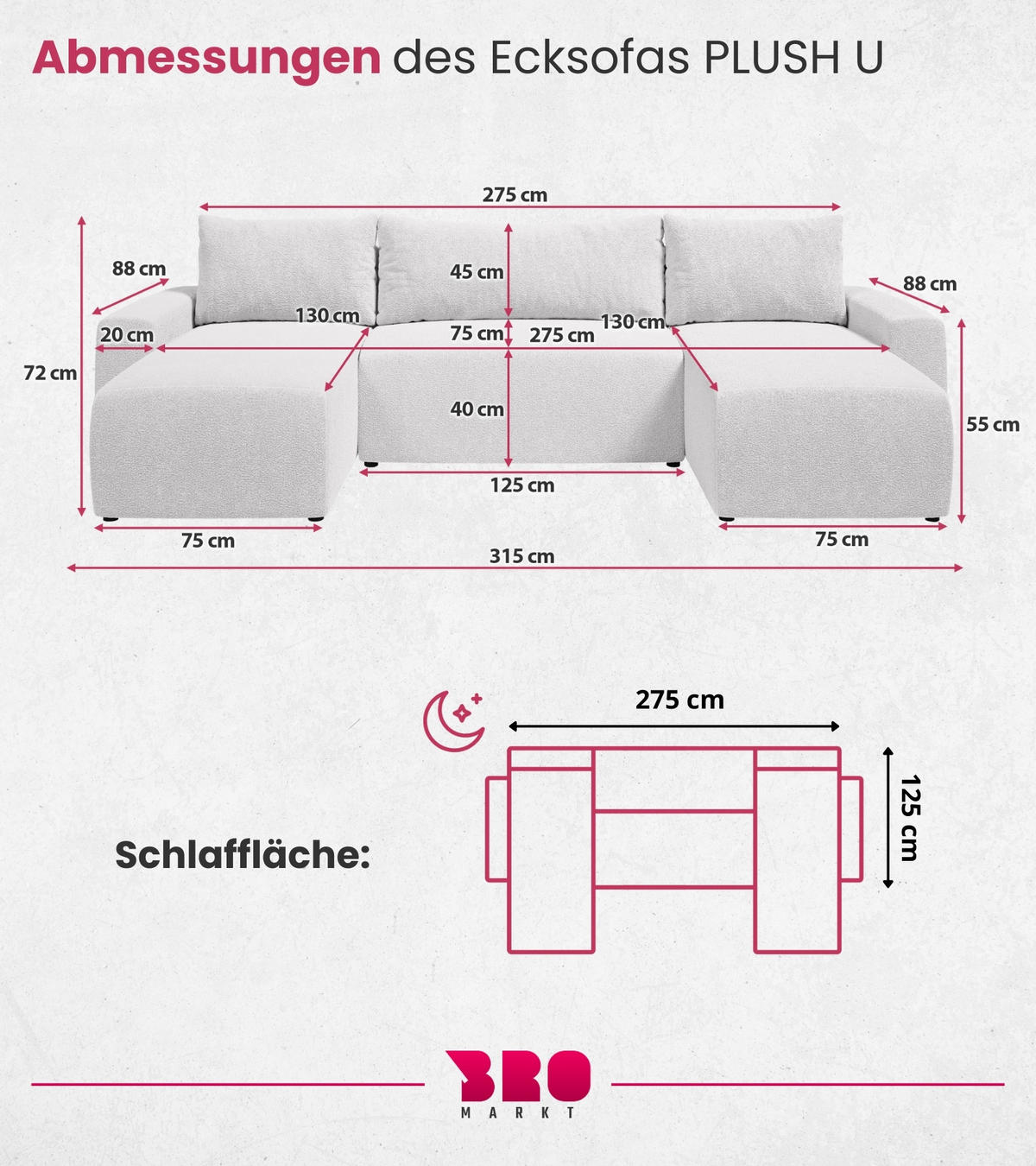 WOHNLANDSCHAFT Plush mit Schlaffunktion Weiß Boucle - Weiß, Kunststoff/Textil (315/72/145cm) - Bromarkt