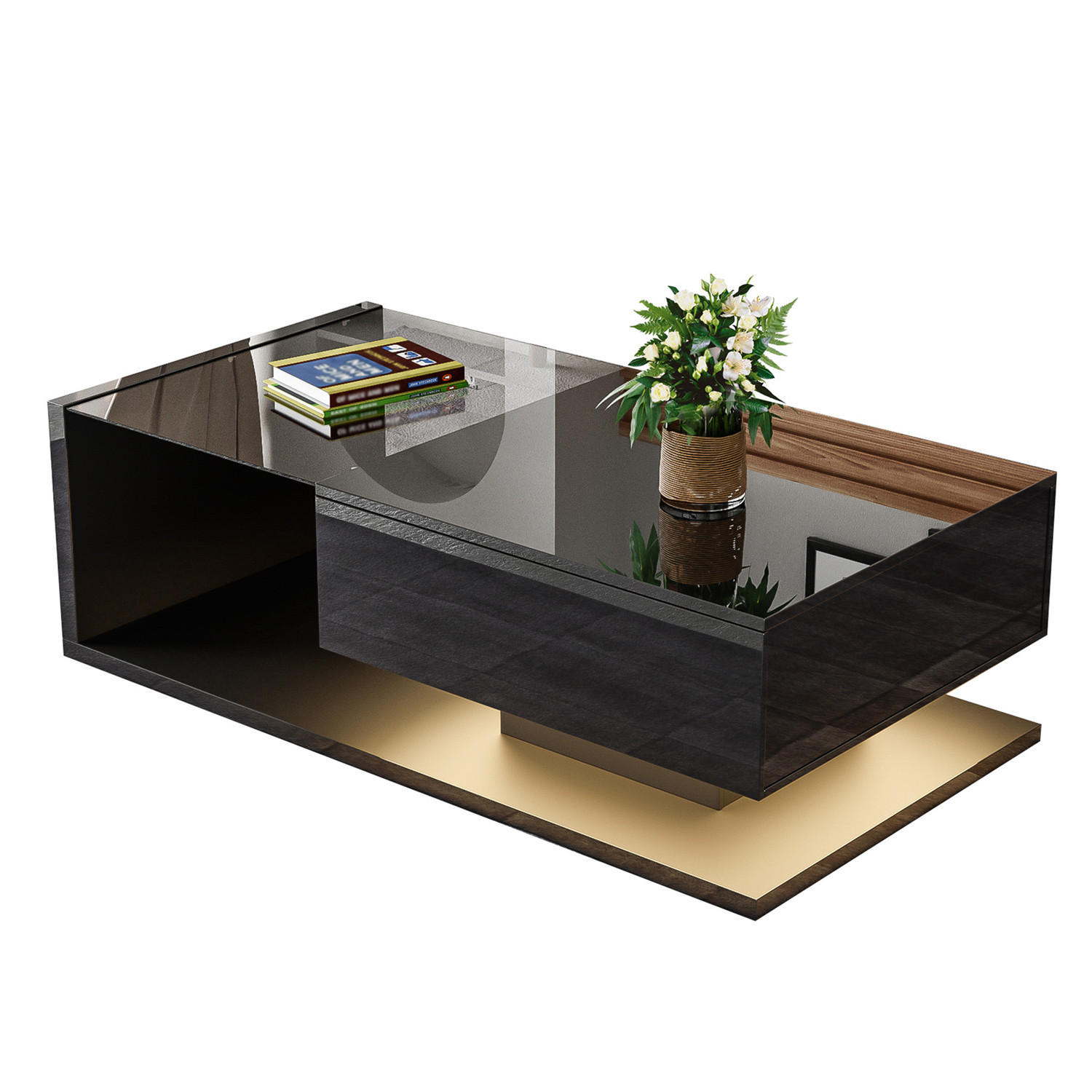 COUCHTISCH 105x55x32,5 Hochglanz Schwarz LED Glas - Schwarz, Holz (105/55/32.5cm) - Coonoor