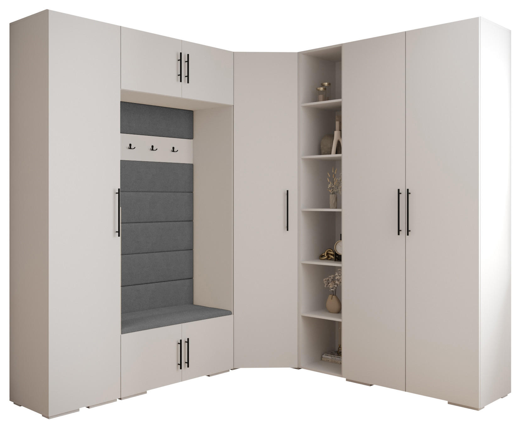 Abiks Möbel Garderoben-Set Weiß, Grau, Schwarz 231.7x236.7x47 cm
