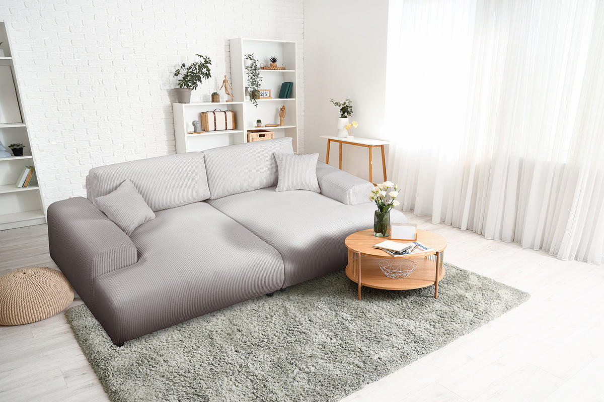 BIGSOFA - Hellgrau/Schwarz, Kunststoff/Textil (237/79/144cm) - home24