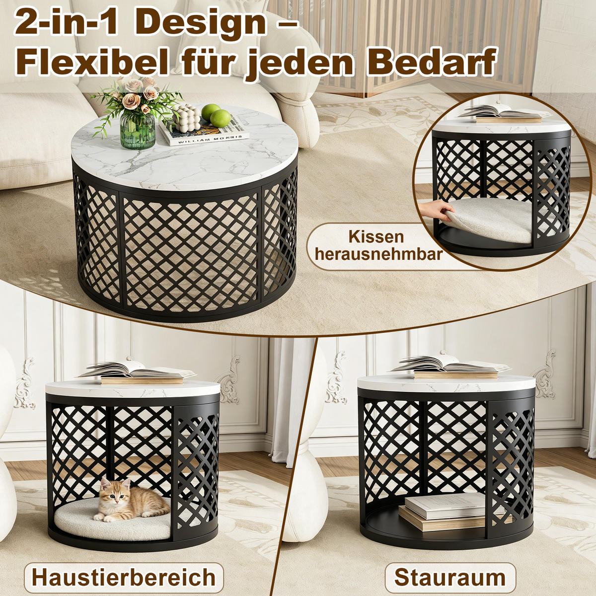 COUCHTISCH-SET 70/70/45 cm und 45/45/35 cm mit Marmor-Optik, pet-freundlich und stapelbar, Weiß - Weiß, Metall (70/70/45cm) - Redom