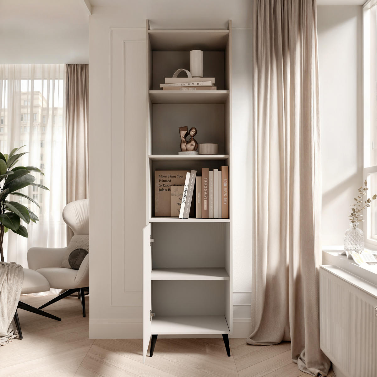 BÜCHERREGAL SCALA 52/41/180 cm, Kaschmir - Kaschmir/Schwarz, Holzwerkstoff/Metall (52/180/41cm) - Idohome