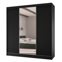 SCHWEBETÜRENSCHRANK Rafi mit Spiegel und mit geriffelten Fronten, 200 cm, Schwarz - Schwarz, Holzwerkstoff (200/215/61cm) - AN-Moebel 4u