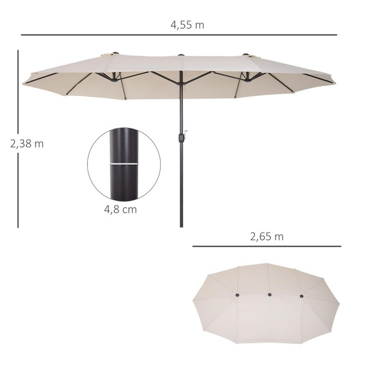DOPPELSONNENSCHIRM 455/270/240 cm beige aus Polyester mit Handkurbel - Beige, Holzwerkstoff (265/455cm) - OKWISH